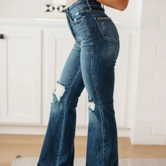 Cassandra High Rise Control Top Distressed Flare Jeans by Judy Blue - Picture 8 of 10